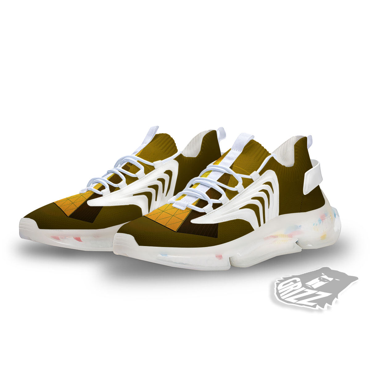 Pyramid Golden Print White Gym Shoes-grizzshop