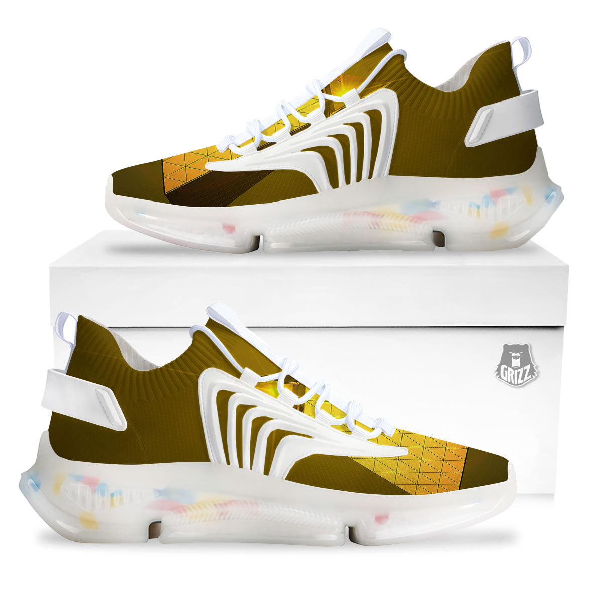 Pyramid Golden Print White Gym Shoes-grizzshop