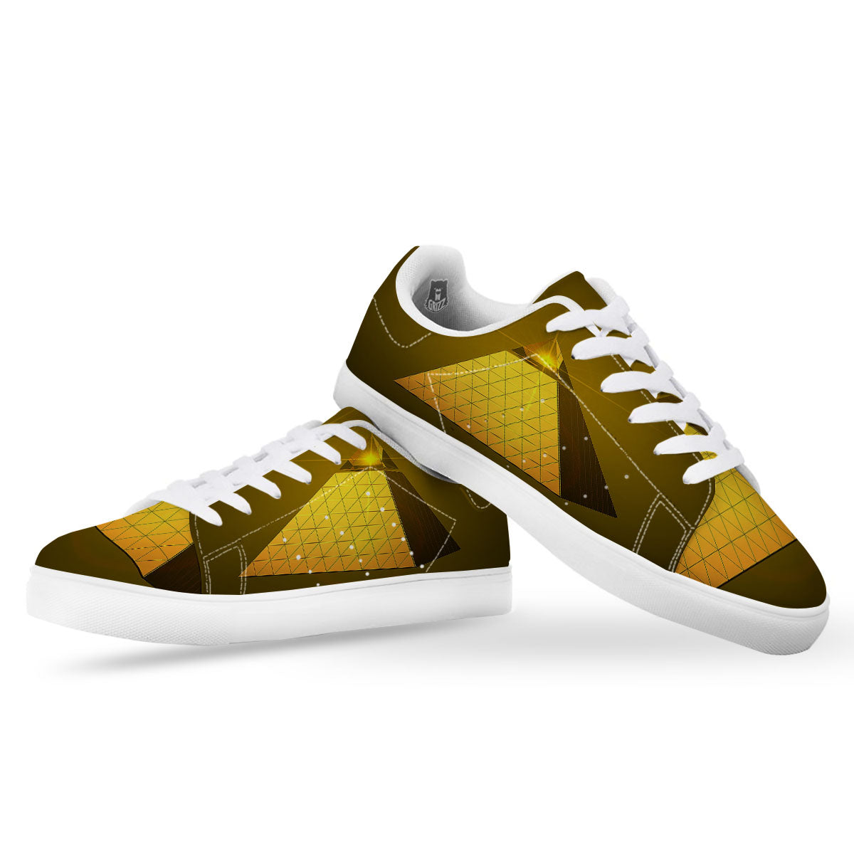 Pyramid Golden Print White Low Top Sneakers-grizzshop