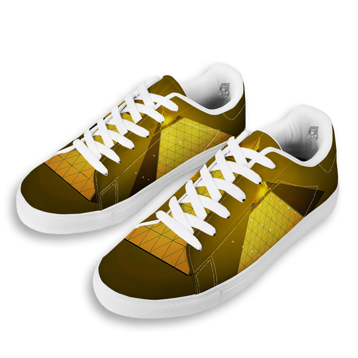 Pyramid Golden Print White Low Top Sneakers-grizzshop