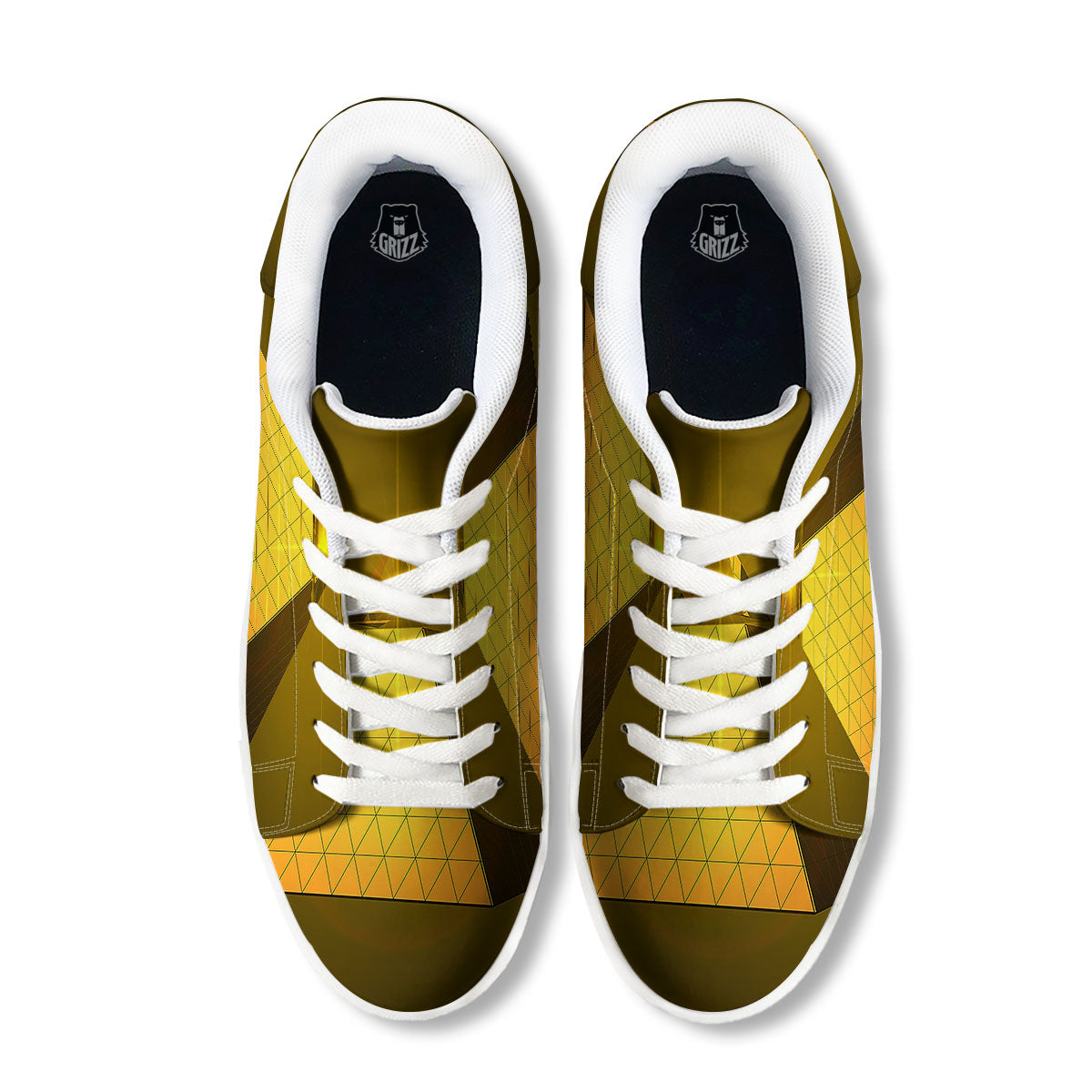 Pyramid Golden Print White Low Top Sneakers-grizzshop