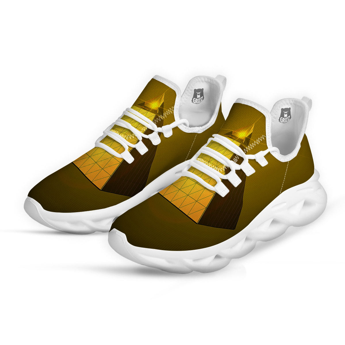Pyramid Golden Print White Running Shoes-grizzshop