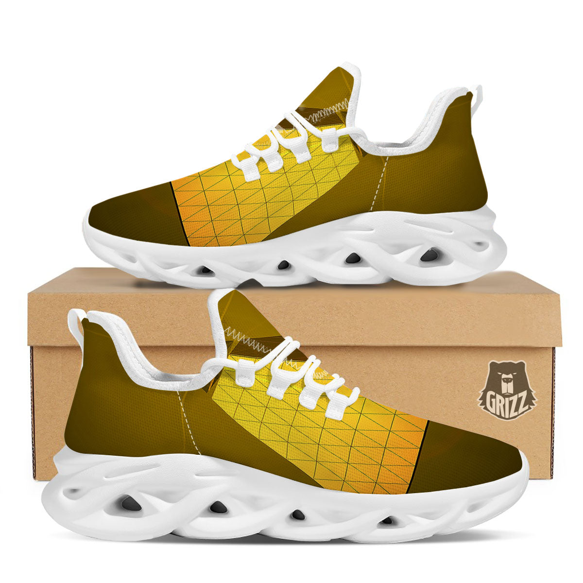 Pyramid Golden Print White Running Shoes-grizzshop