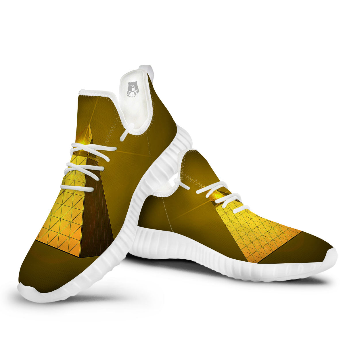 Pyramid Golden Print White Walking Shoes-grizzshop