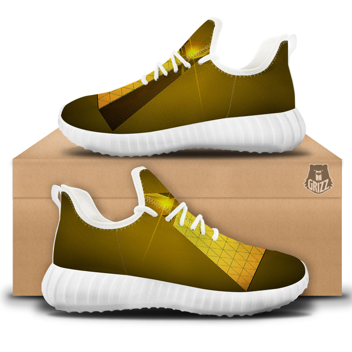 Pyramid Golden Print White Walking Shoes-grizzshop