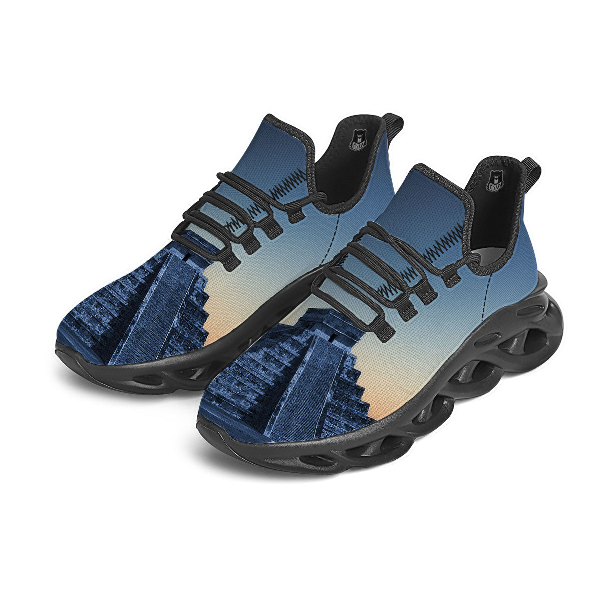 Pyramid Mayan Print Black Running Shoes-grizzshop