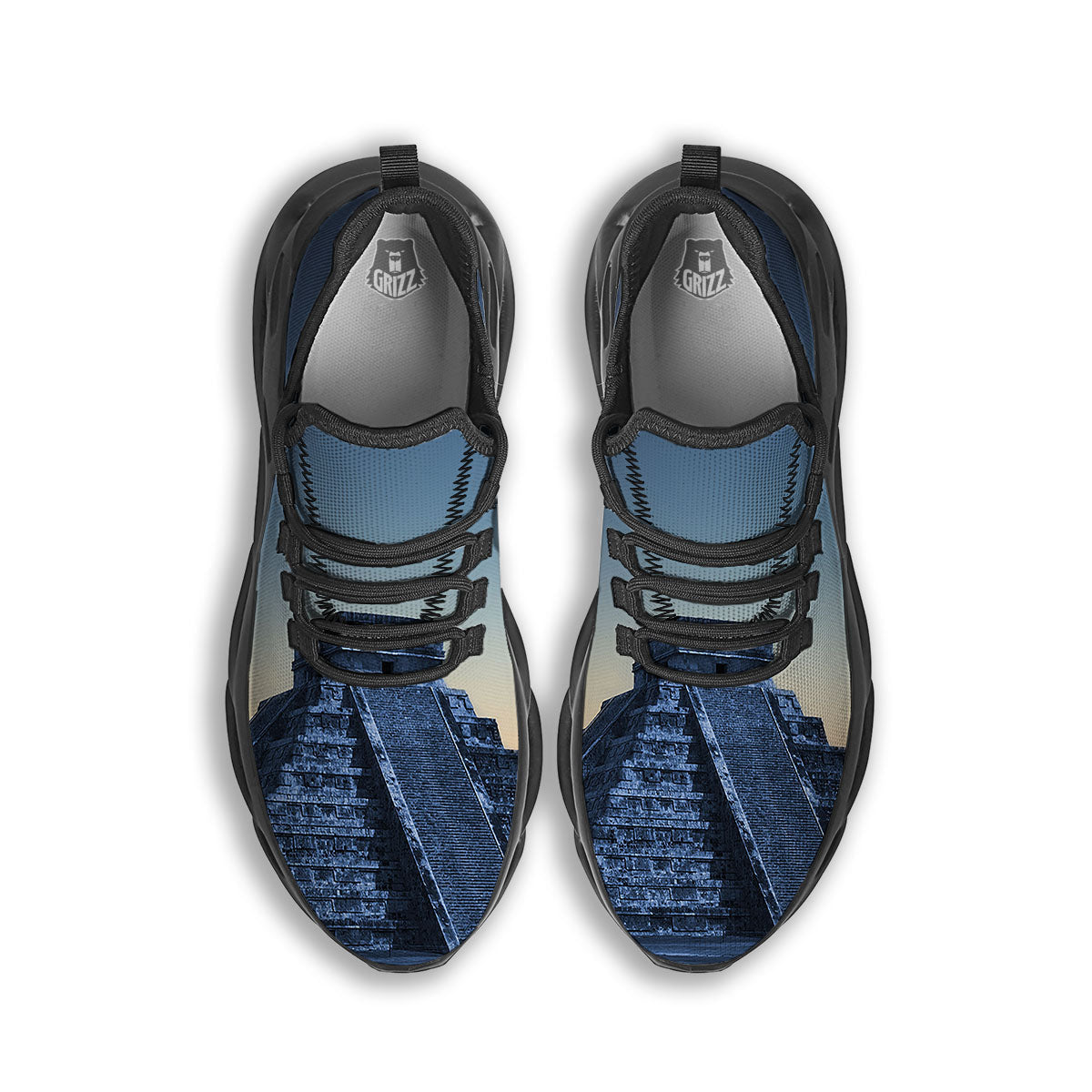 Pyramid Mayan Print Black Running Shoes-grizzshop