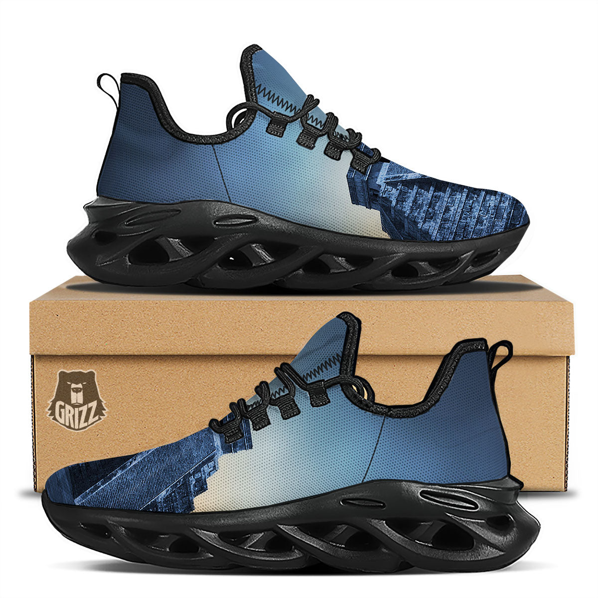 Pyramid Mayan Print Black Running Shoes-grizzshop