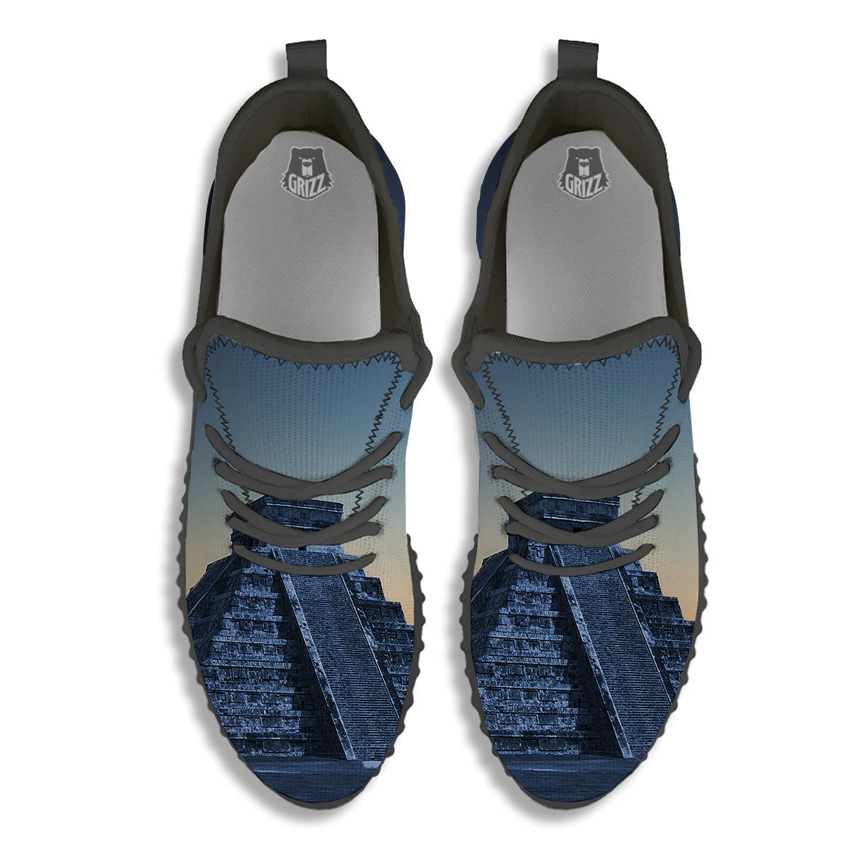 Pyramid Mayan Print Black Walking Shoes-grizzshop