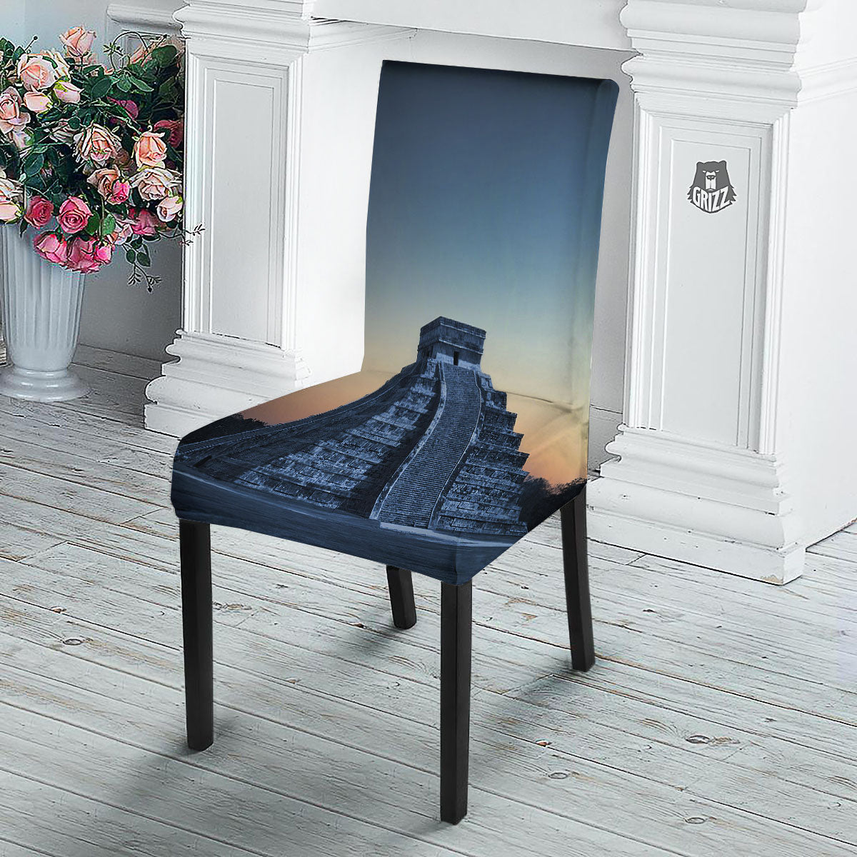 Pyramid Mayan Print Dining Chair Slipcover-grizzshop
