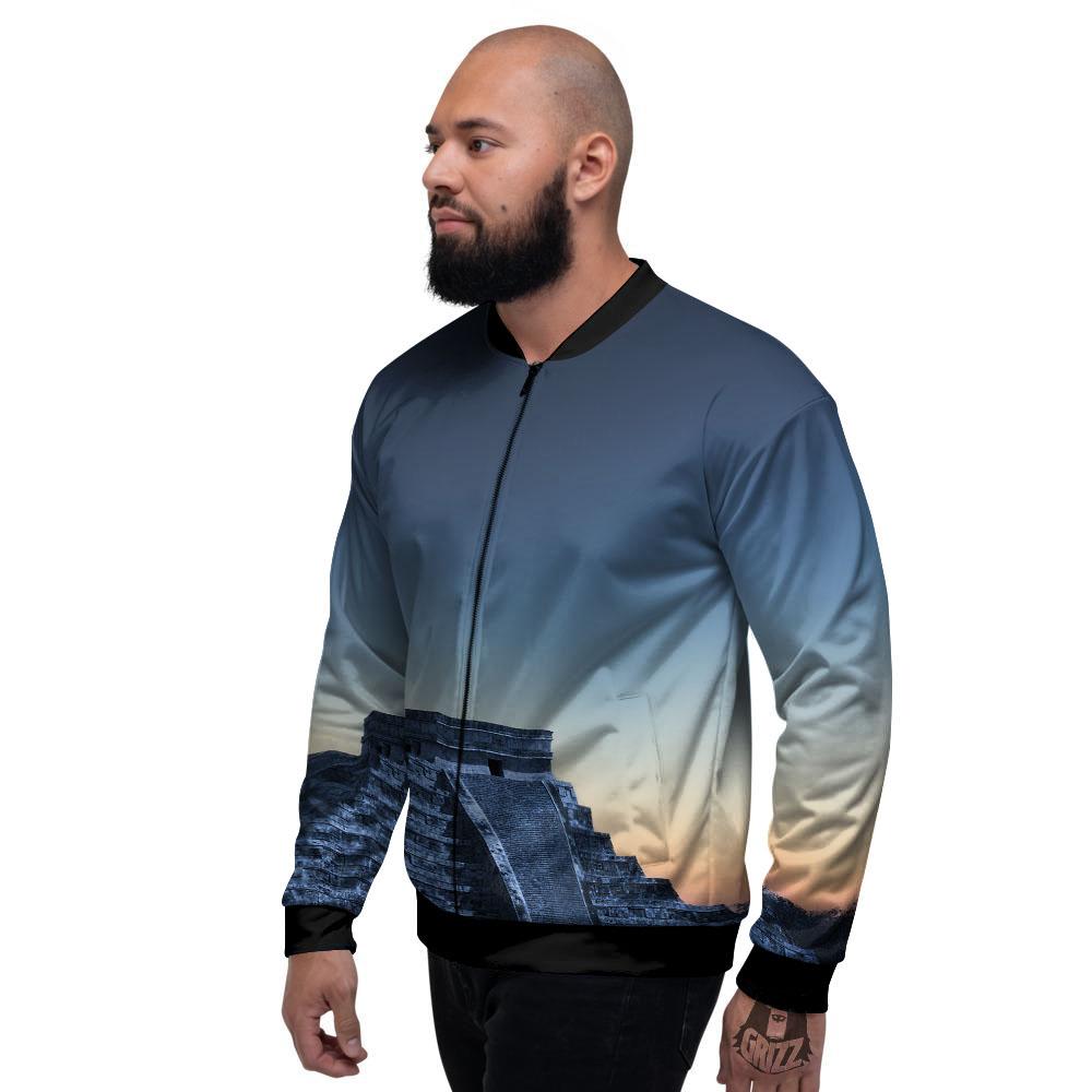 Pyramid Mayan Print Men's Bomber Jacket-grizzshop