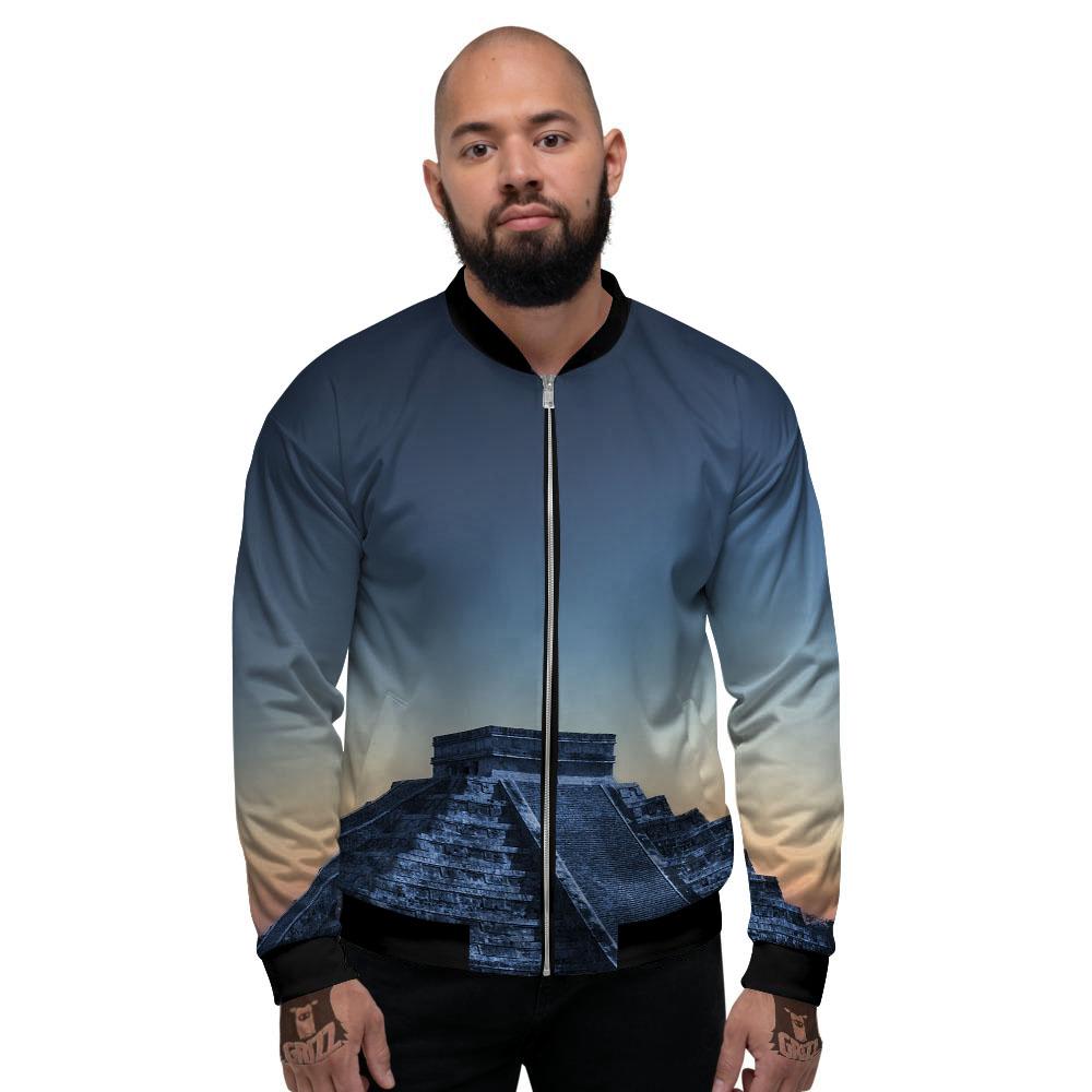 Pyramid Mayan Print Men's Bomber Jacket-grizzshop