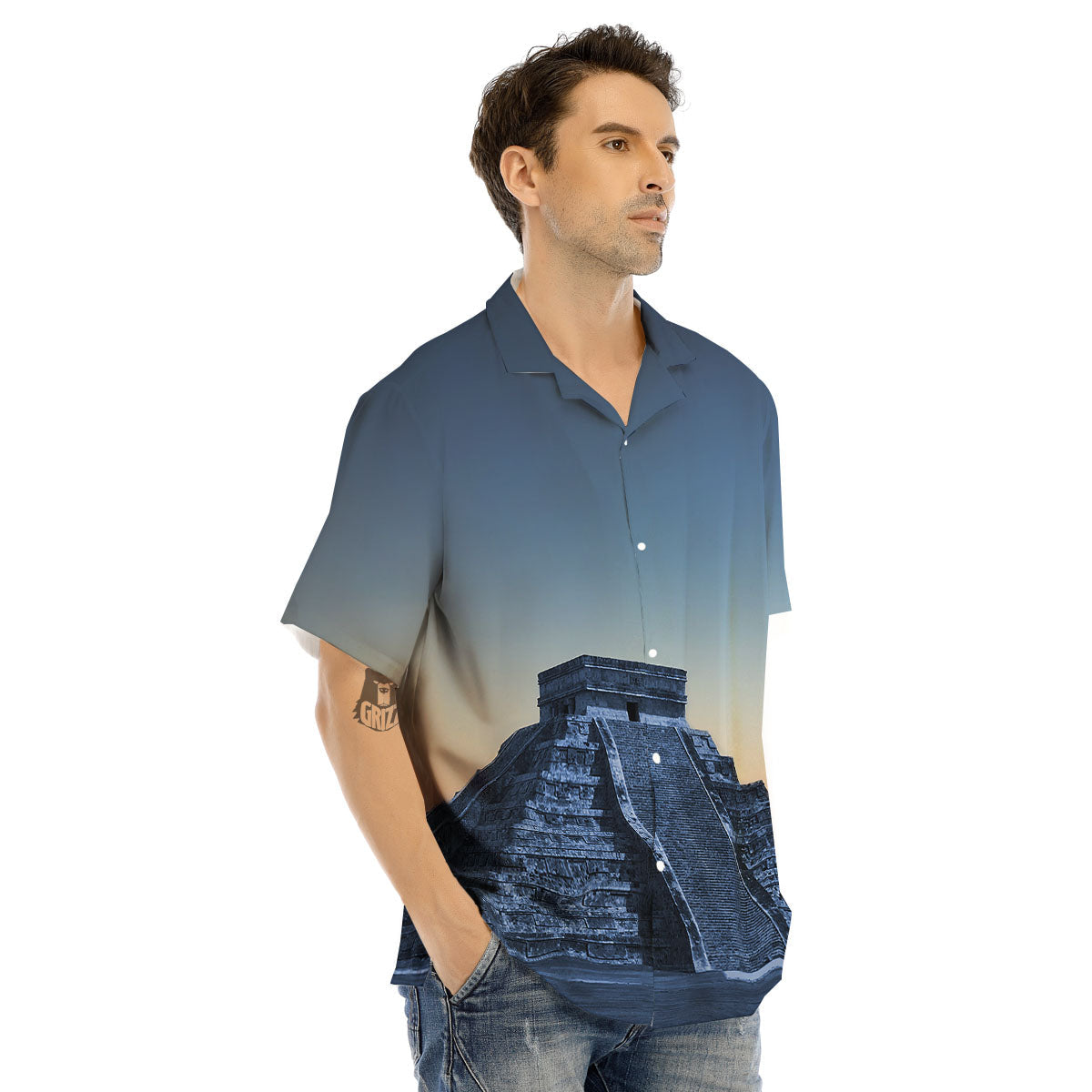 Pyramid Mayan Print Men's Hawaiian Shirt-grizzshop