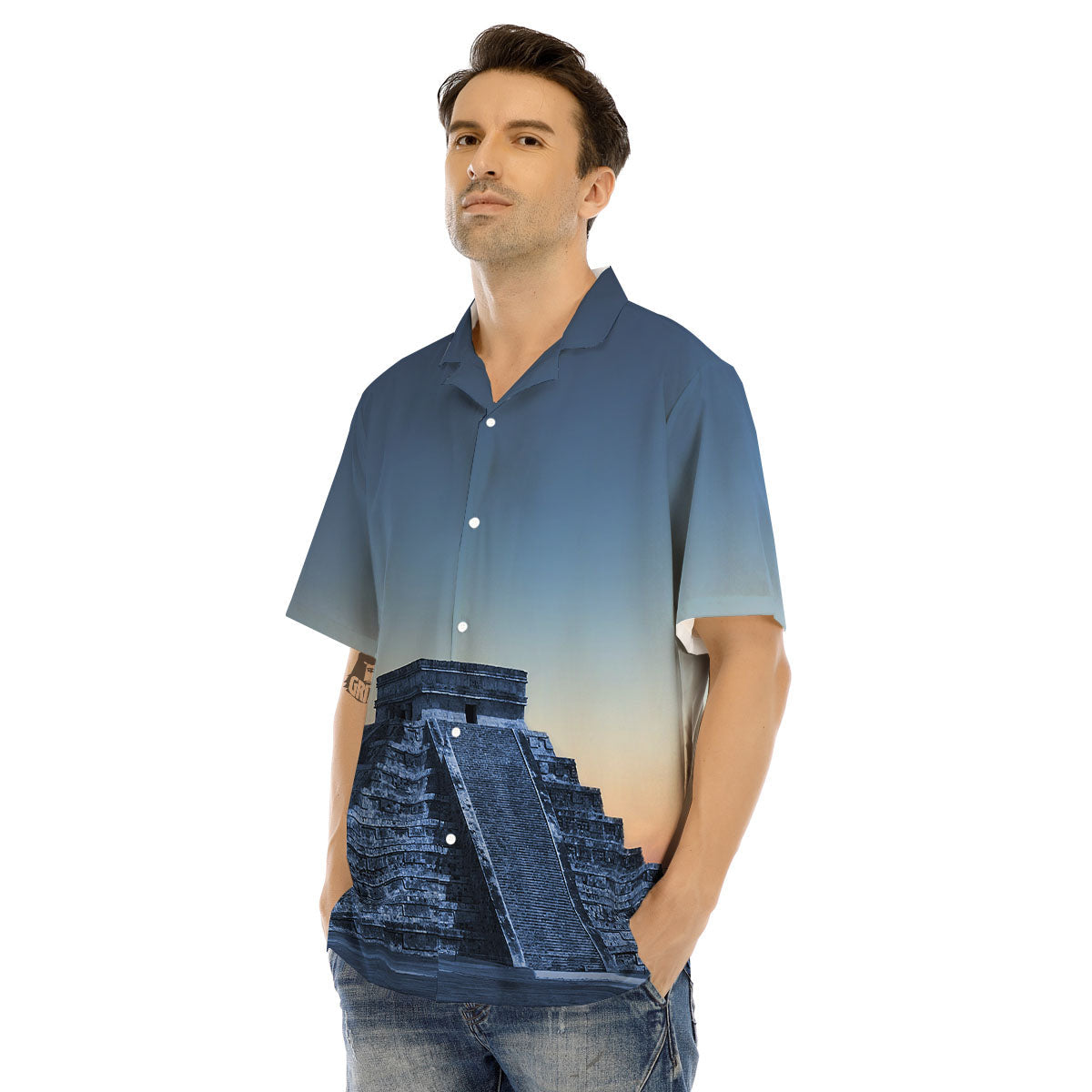 Pyramid Mayan Print Men's Hawaiian Shirt-grizzshop