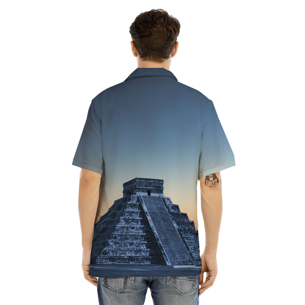 Pyramid Mayan Print Men's Hawaiian Shirt-grizzshop