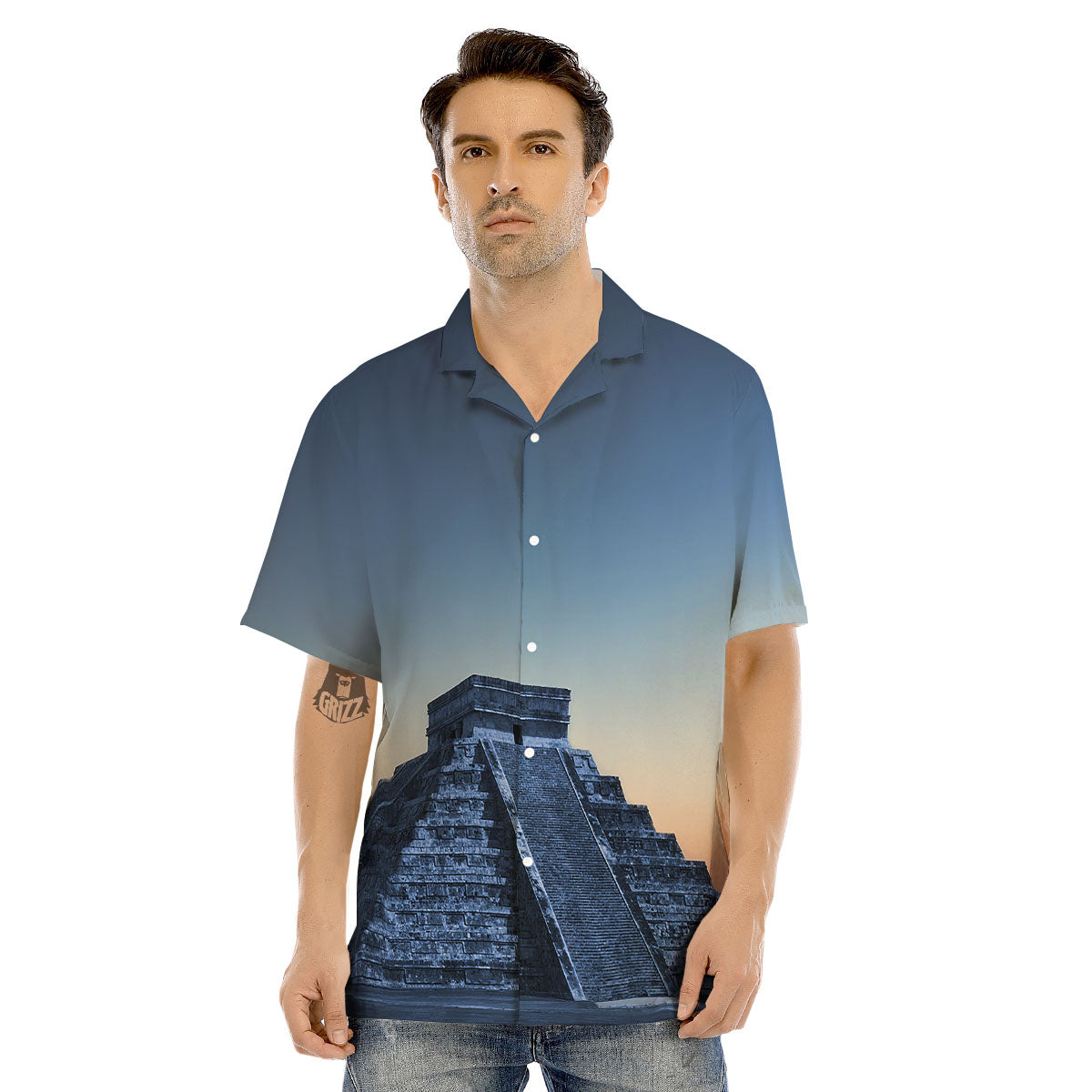 Pyramid Mayan Print Men's Hawaiian Shirt-grizzshop