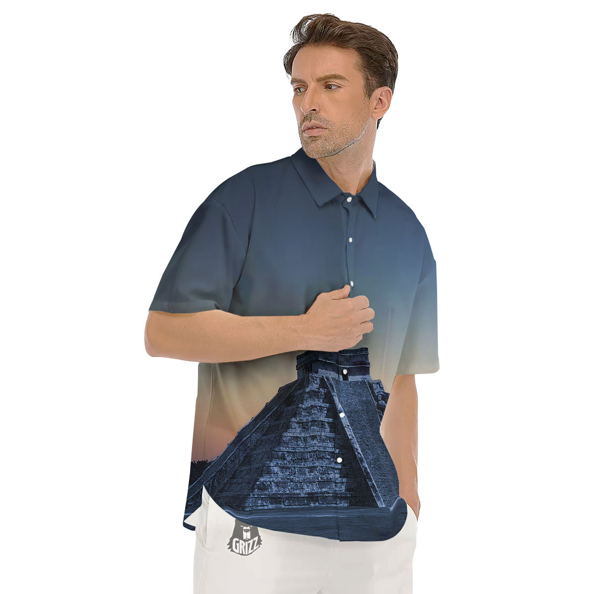 Pyramid Mayan Print Men's Short Sleeve Shirts-grizzshop