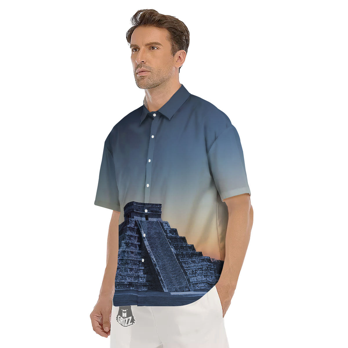 Pyramid Mayan Print Men's Short Sleeve Shirts-grizzshop