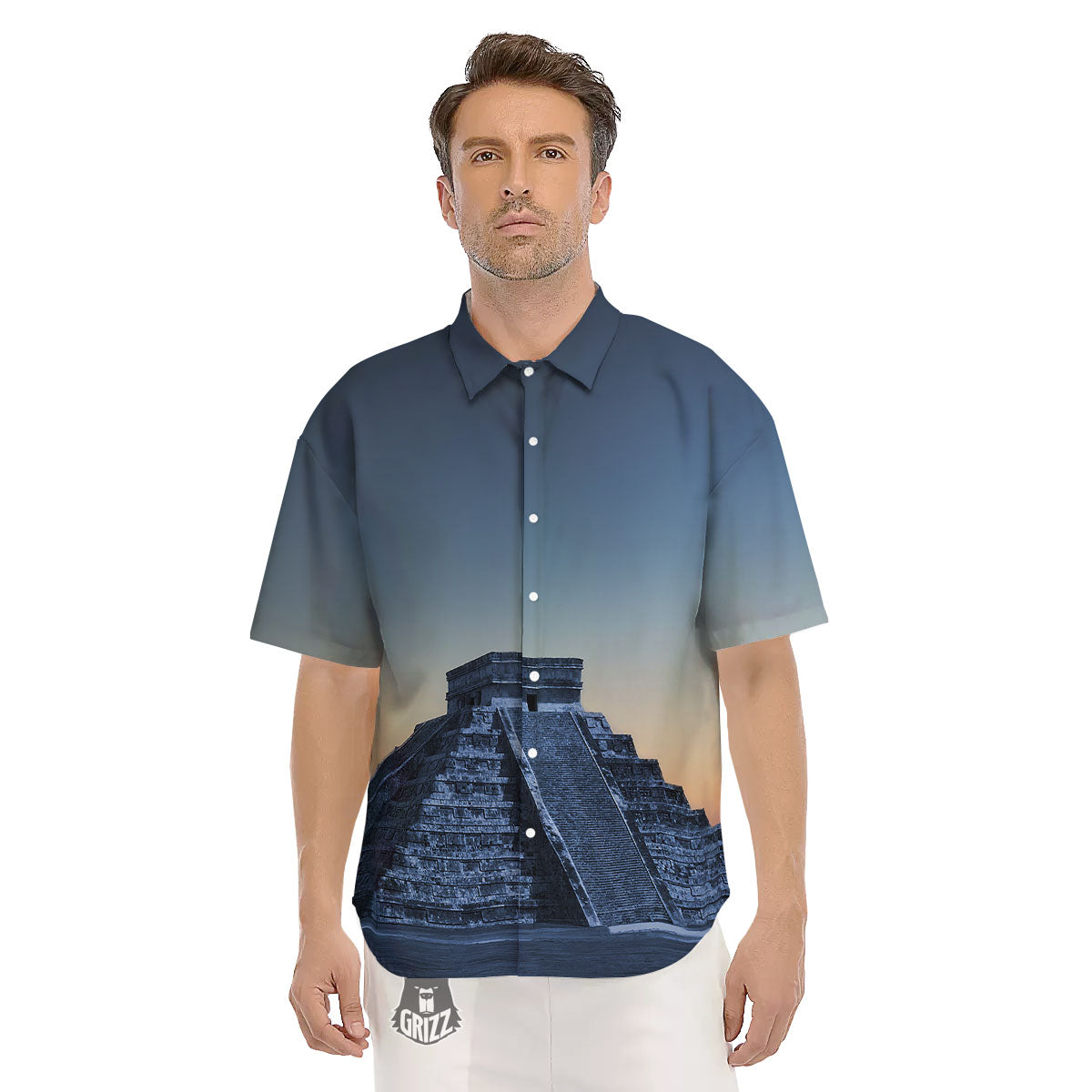 Pyramid Mayan Print Men's Short Sleeve Shirts-grizzshop