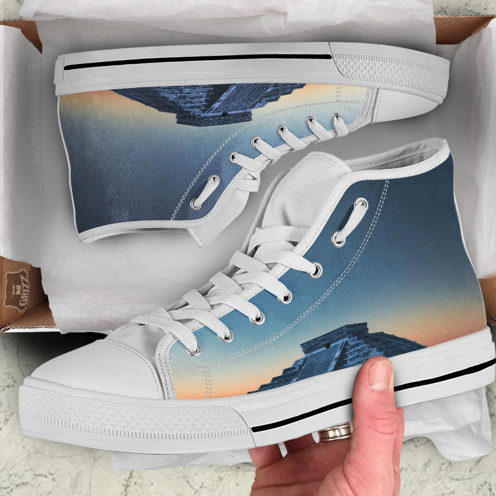 Pyramid Mayan Print White High Top Shoes-grizzshop