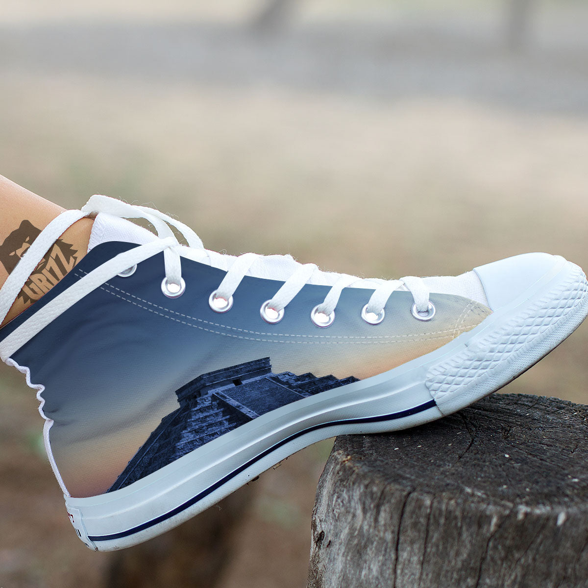 Pyramid Mayan Print White High Top Shoes-grizzshop