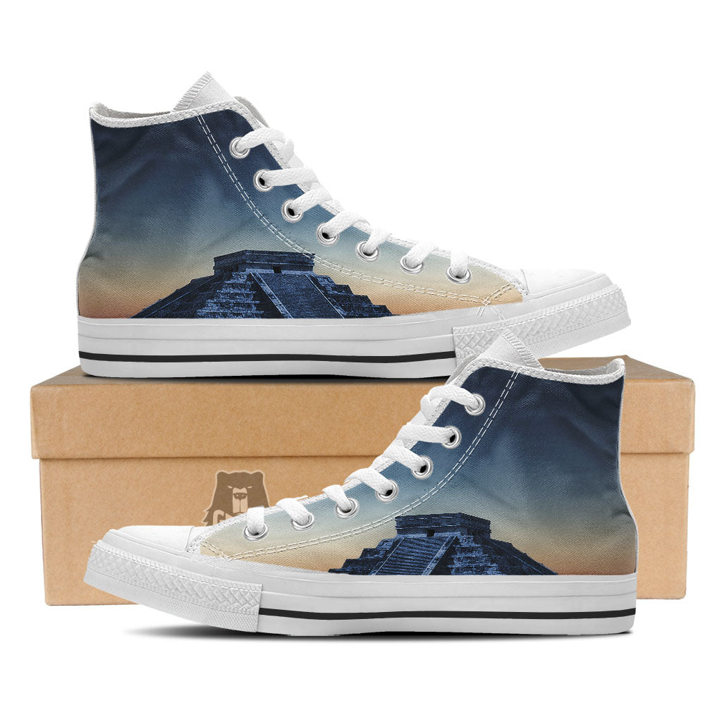 Pyramid Mayan Print White High Top Shoes-grizzshop