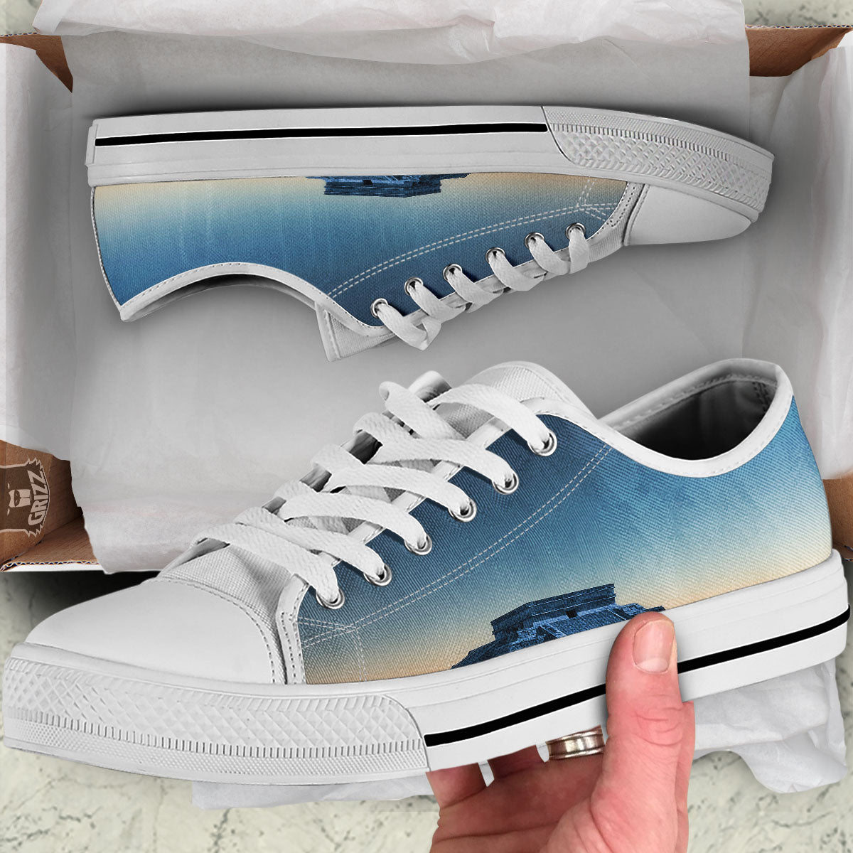 Pyramid Mayan Print White Low Top Shoes-grizzshop