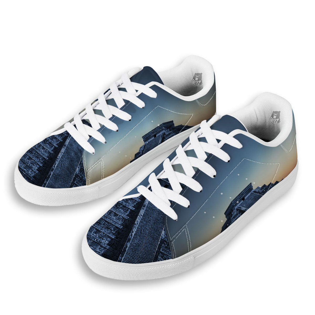 Pyramid Mayan Print White Low Top Sneakers-grizzshop