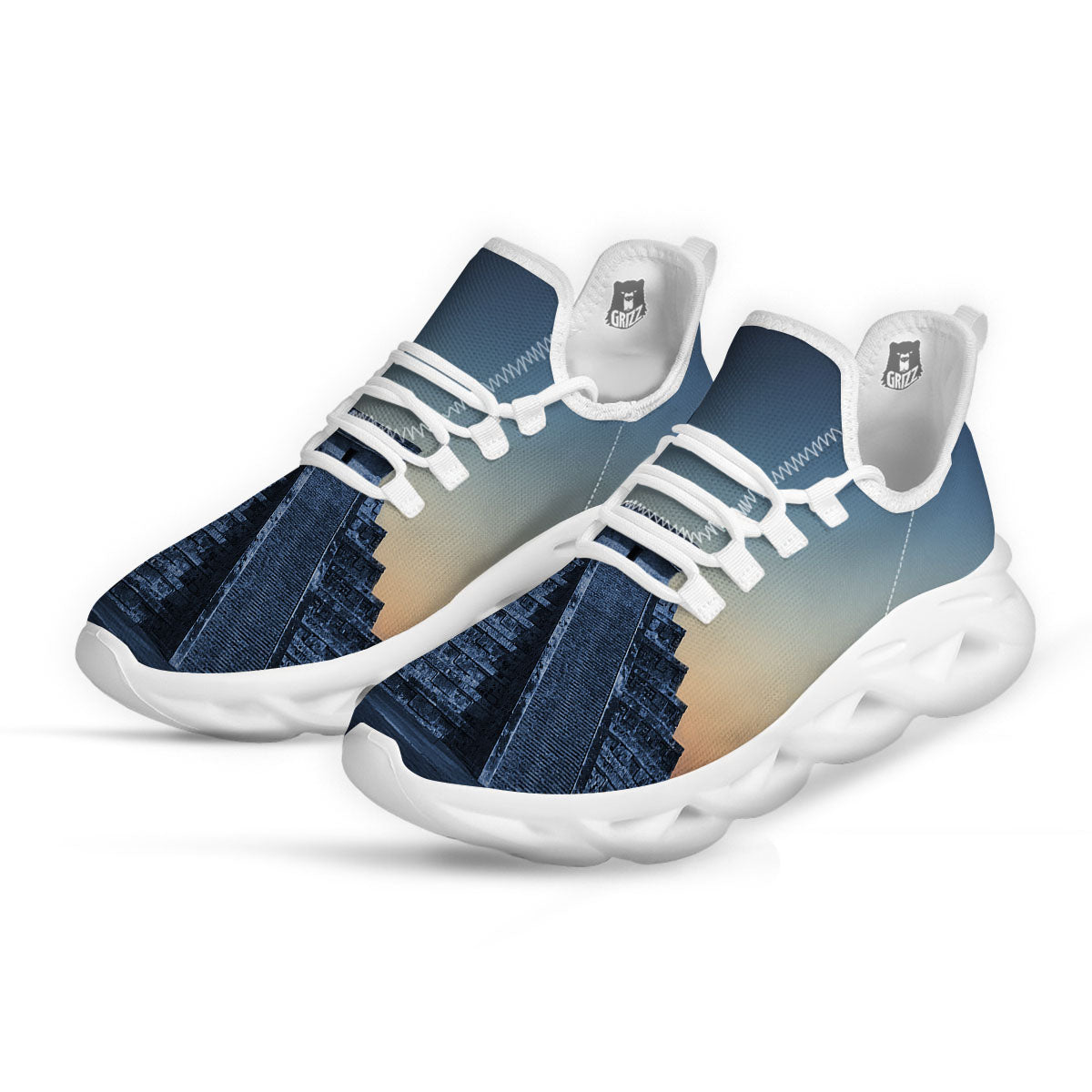 Pyramid Mayan Print White Running Shoes-grizzshop