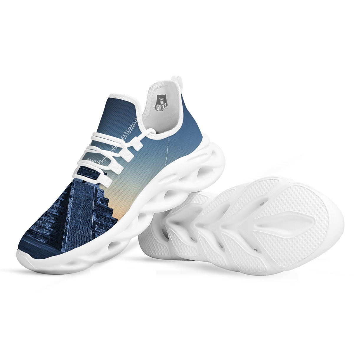 Pyramid Mayan Print White Running Shoes-grizzshop