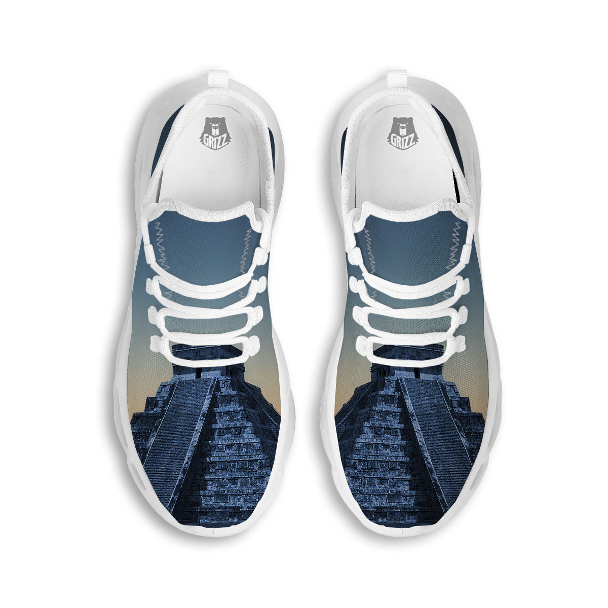 Pyramid Mayan Print White Running Shoes-grizzshop
