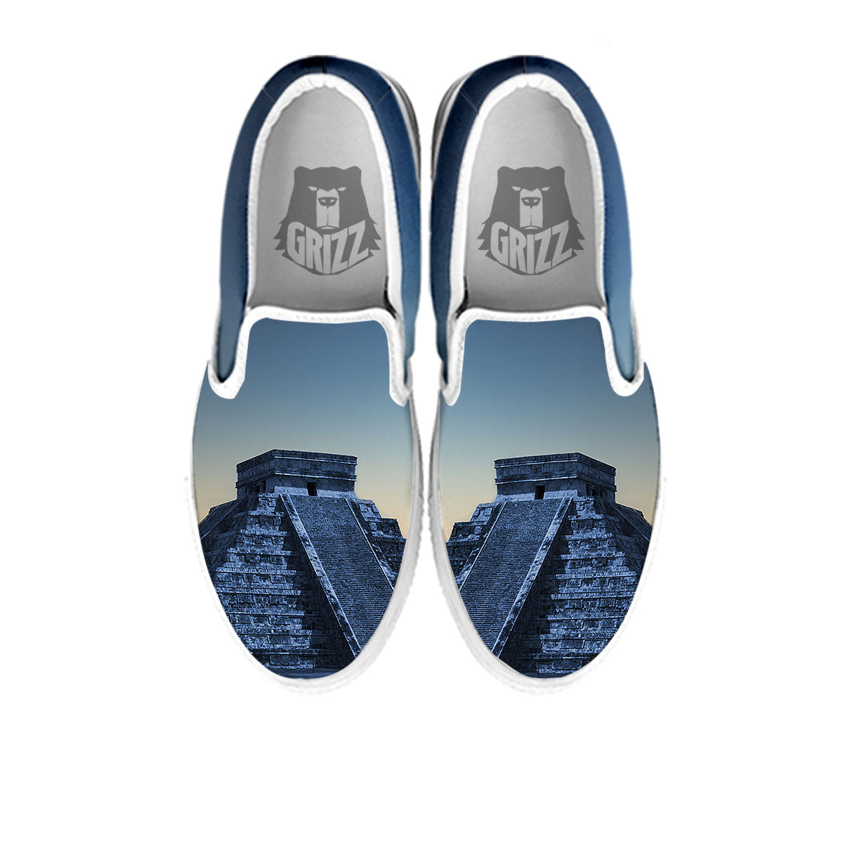 Pyramid Mayan Print White Slip On Shoes-grizzshop