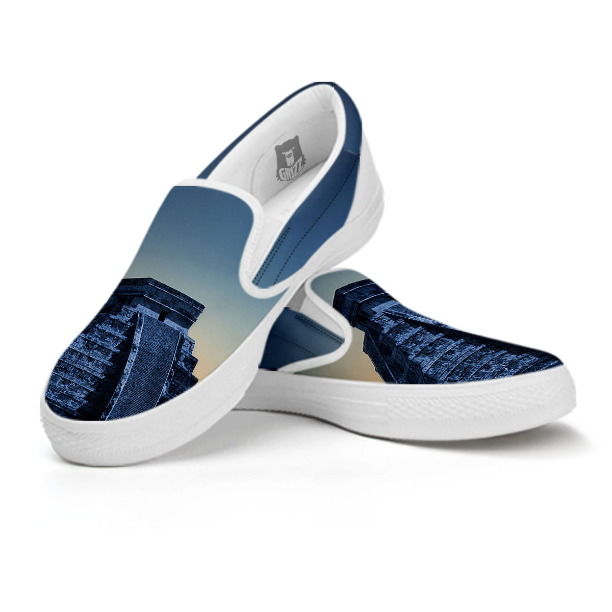 Pyramid Mayan Print White Slip On Shoes-grizzshop