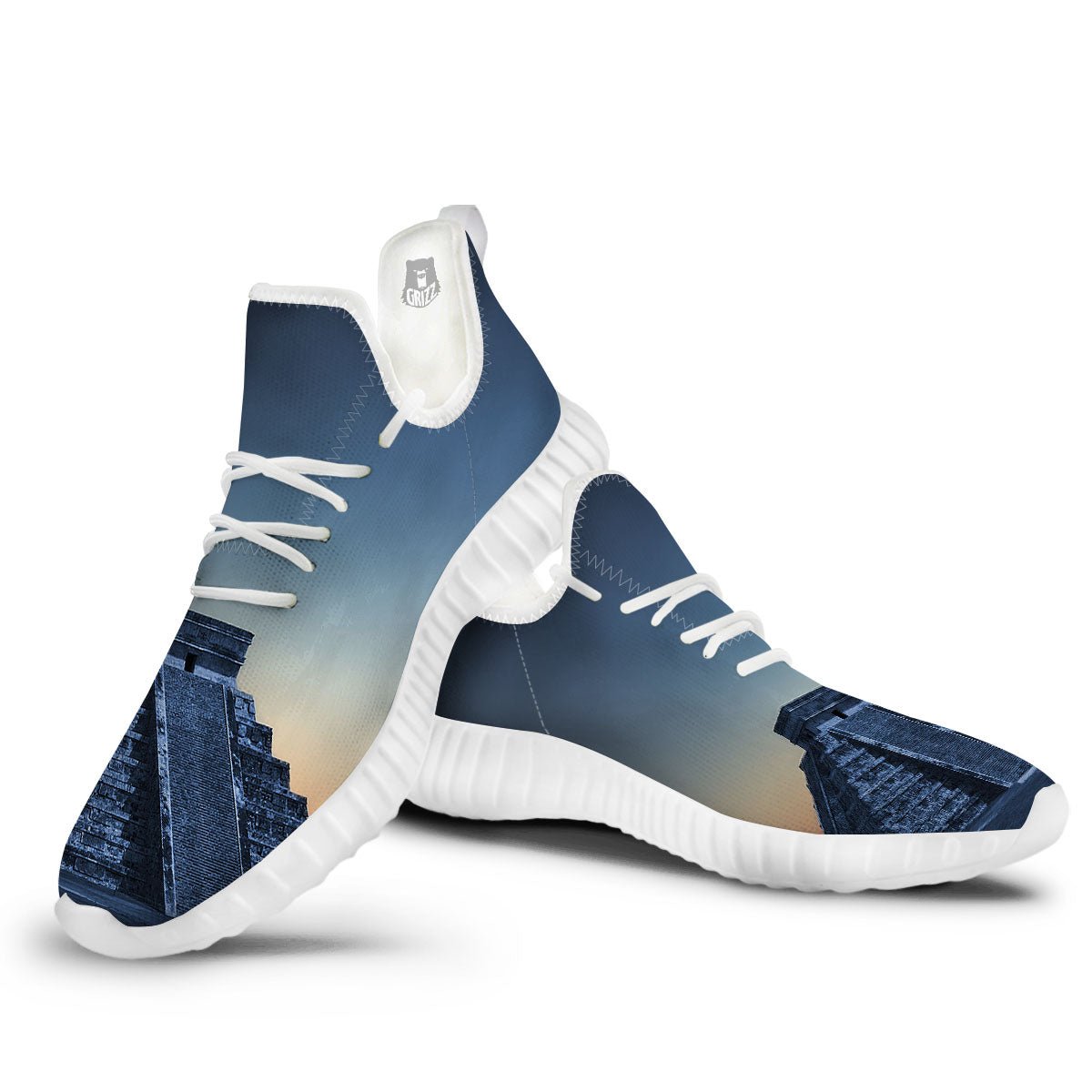 Pyramid Mayan Print White Walking Shoes-grizzshop