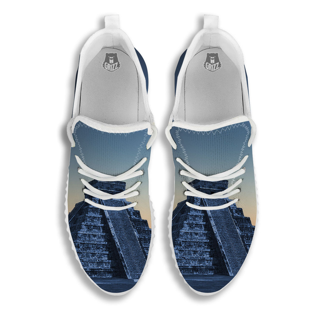Pyramid Mayan Print White Walking Shoes-grizzshop