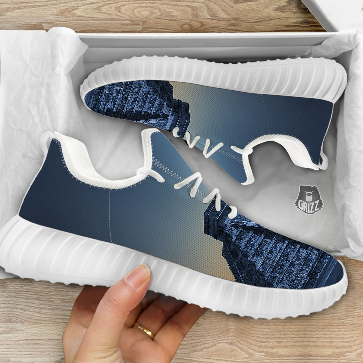 Pyramid Mayan Print White Walking Shoes-grizzshop