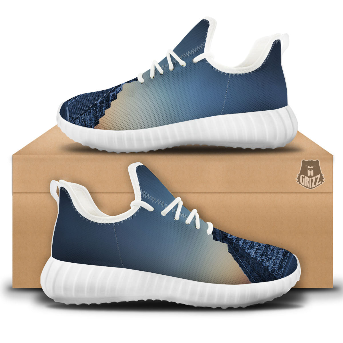 Pyramid Mayan Print White Walking Shoes-grizzshop