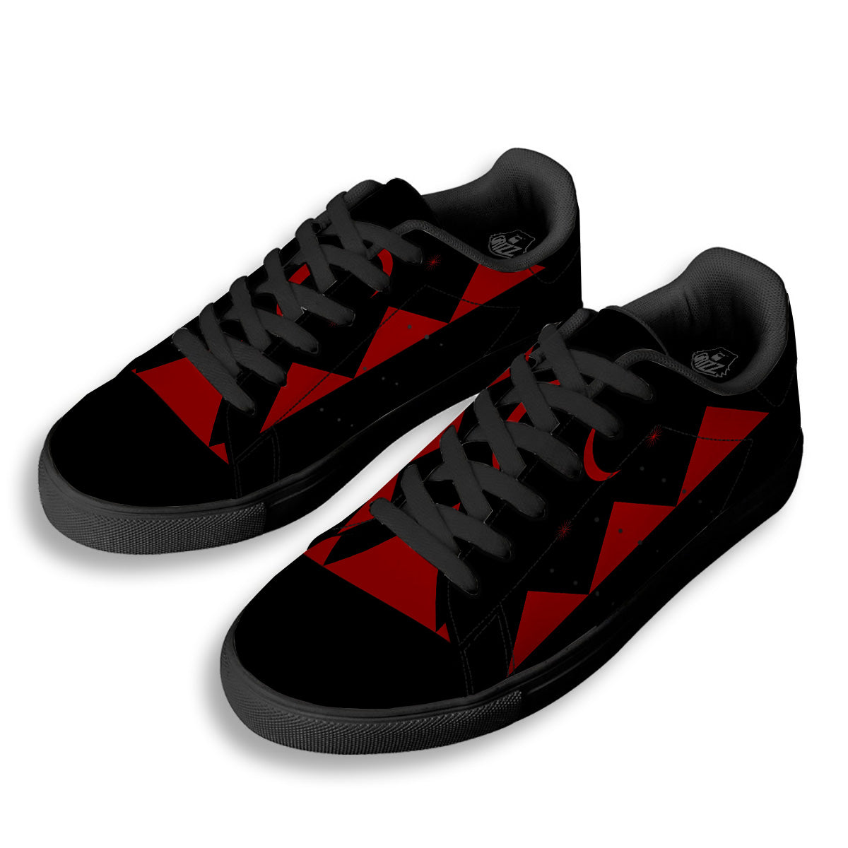 Pyramid Red Moon Print Black Low Top Sneakers-grizzshop