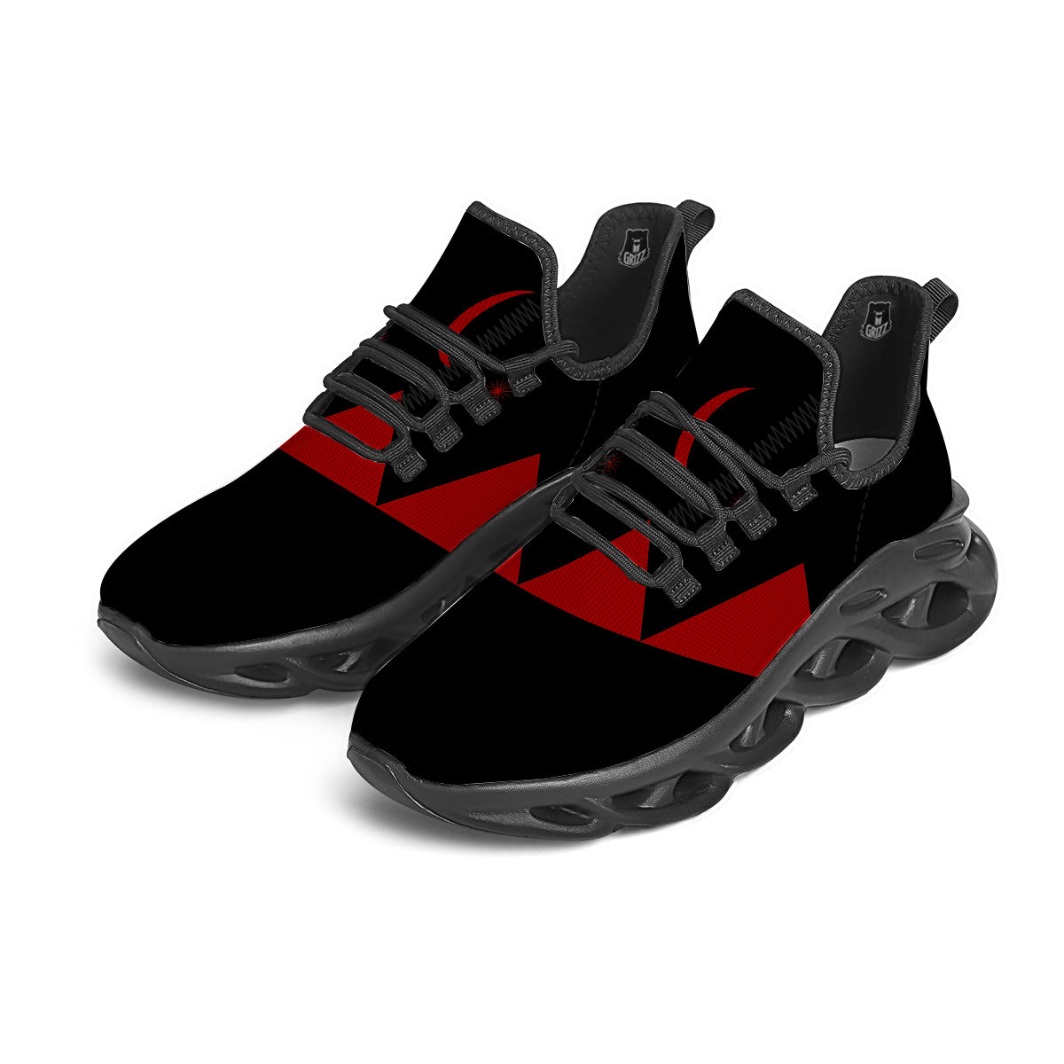 Pyramid Red Moon Print Black Running Shoes-grizzshop