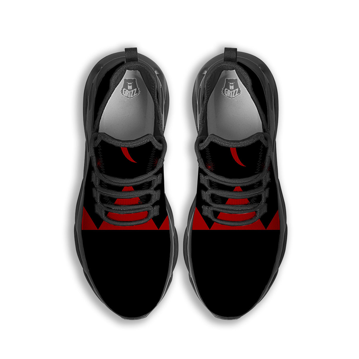 Pyramid Red Moon Print Black Running Shoes-grizzshop