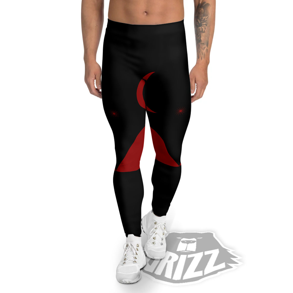 Pyramid Red Moon Print Men's Leggings-grizzshop