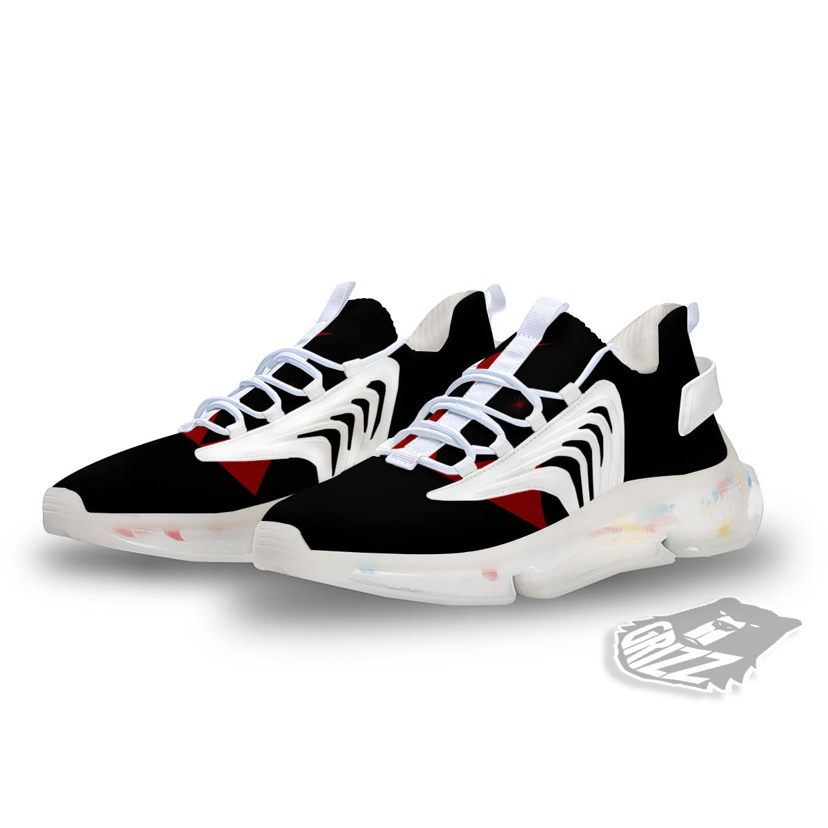 Pyramid Red Moon Print White Gym Shoes-grizzshop