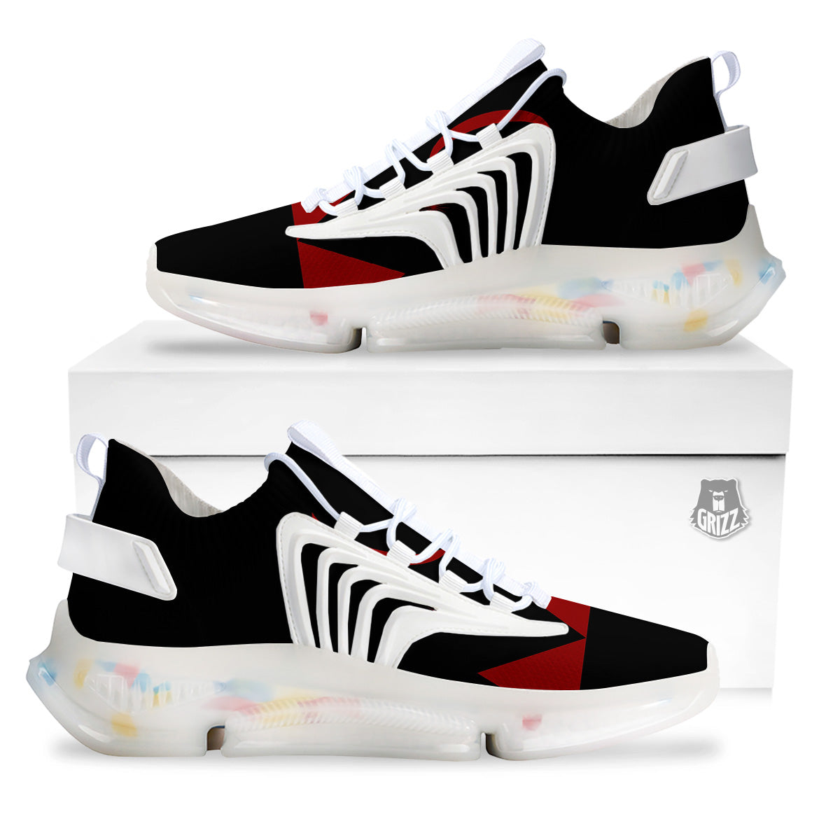 Pyramid Red Moon Print White Gym Shoes-grizzshop