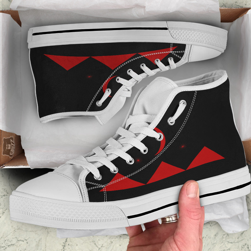Pyramid Red Moon Print White High Top Shoes-grizzshop