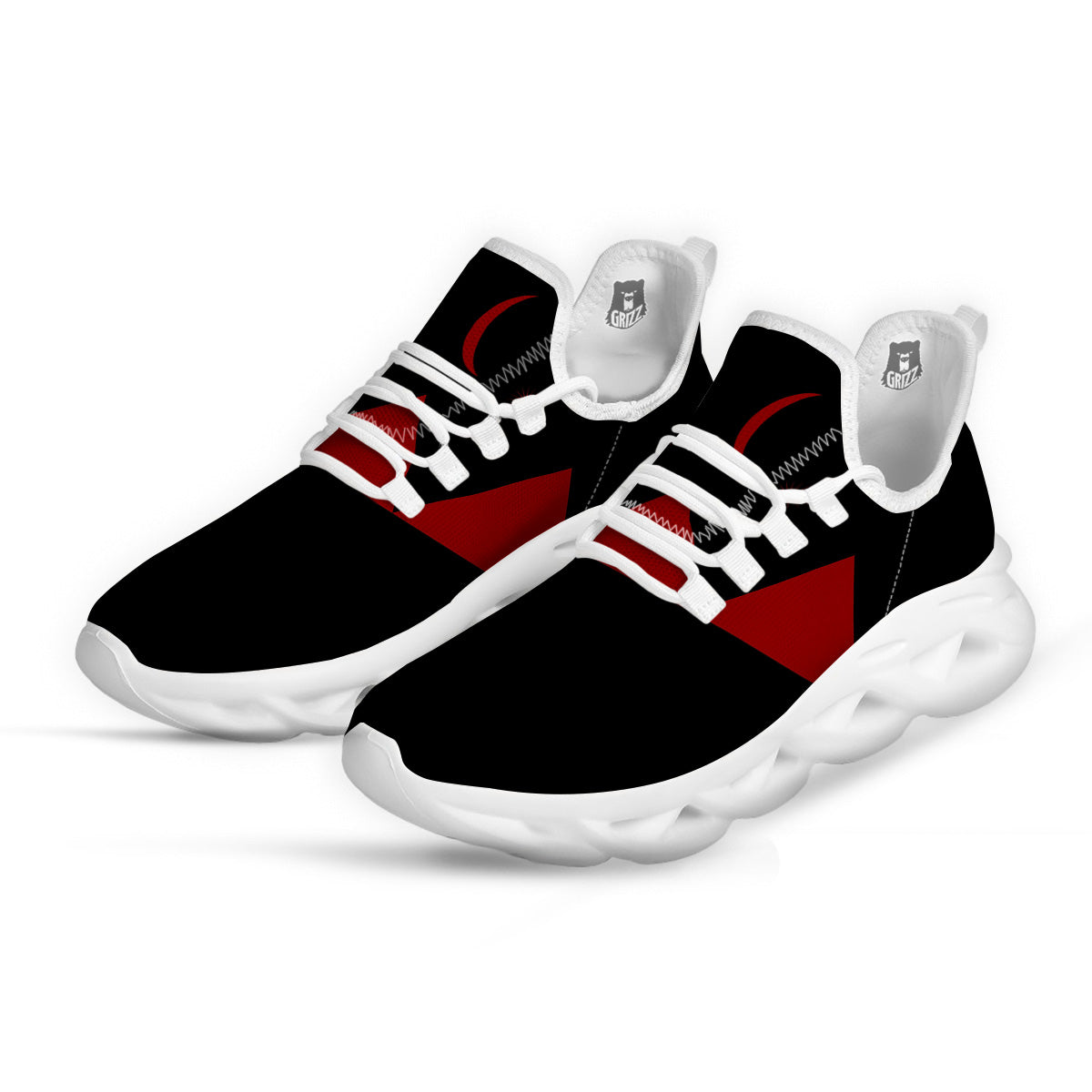 Pyramid Red Moon Print White Running Shoes-grizzshop