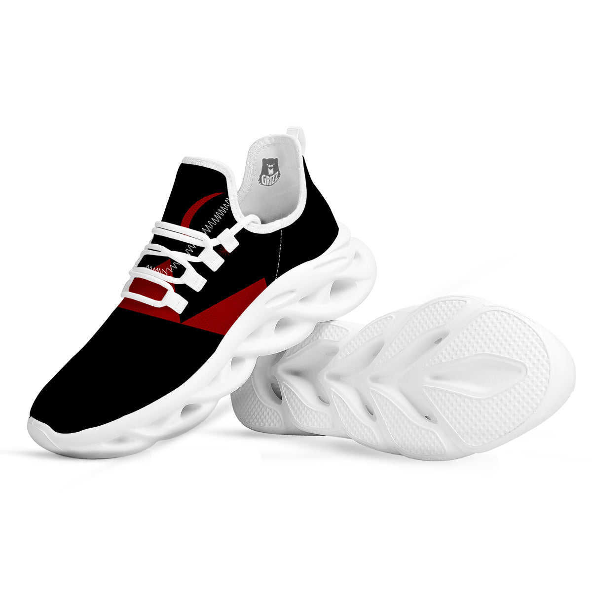 Pyramid Red Moon Print White Running Shoes-grizzshop