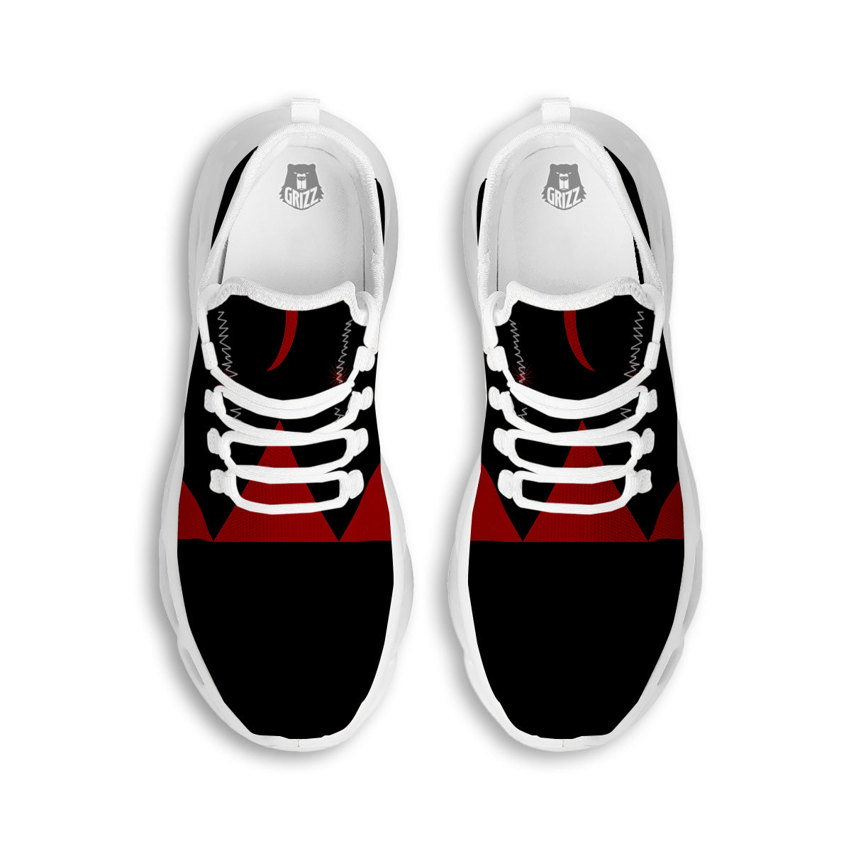 Pyramid Red Moon Print White Running Shoes-grizzshop