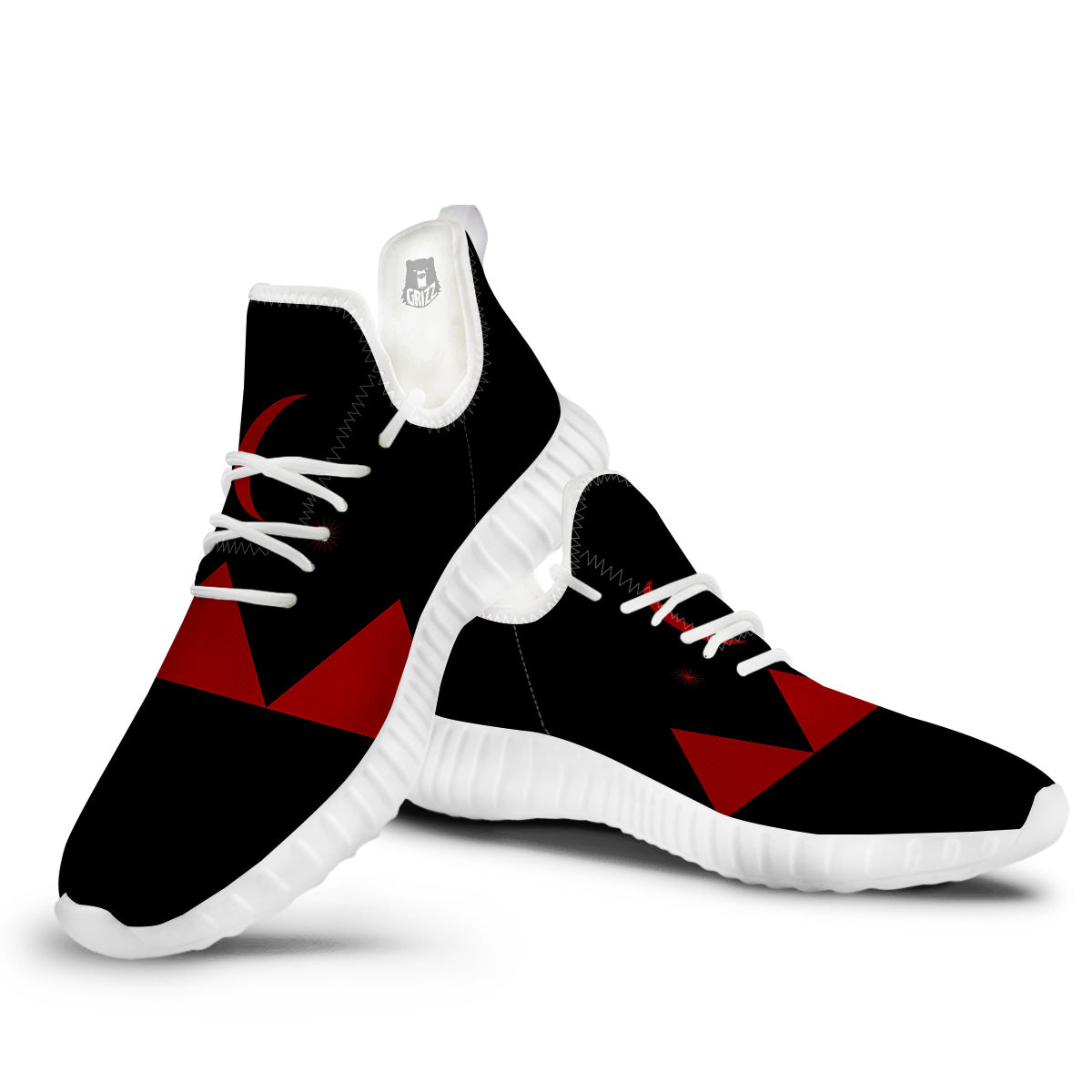Pyramid Red Moon Print White Walking Shoes-grizzshop