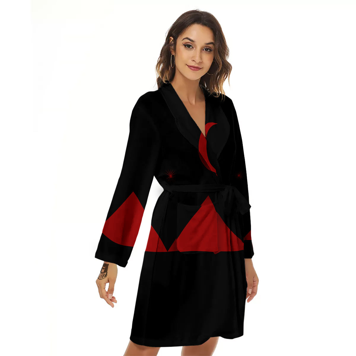 Pyramid Red Moon Print Women's Robe-grizzshop