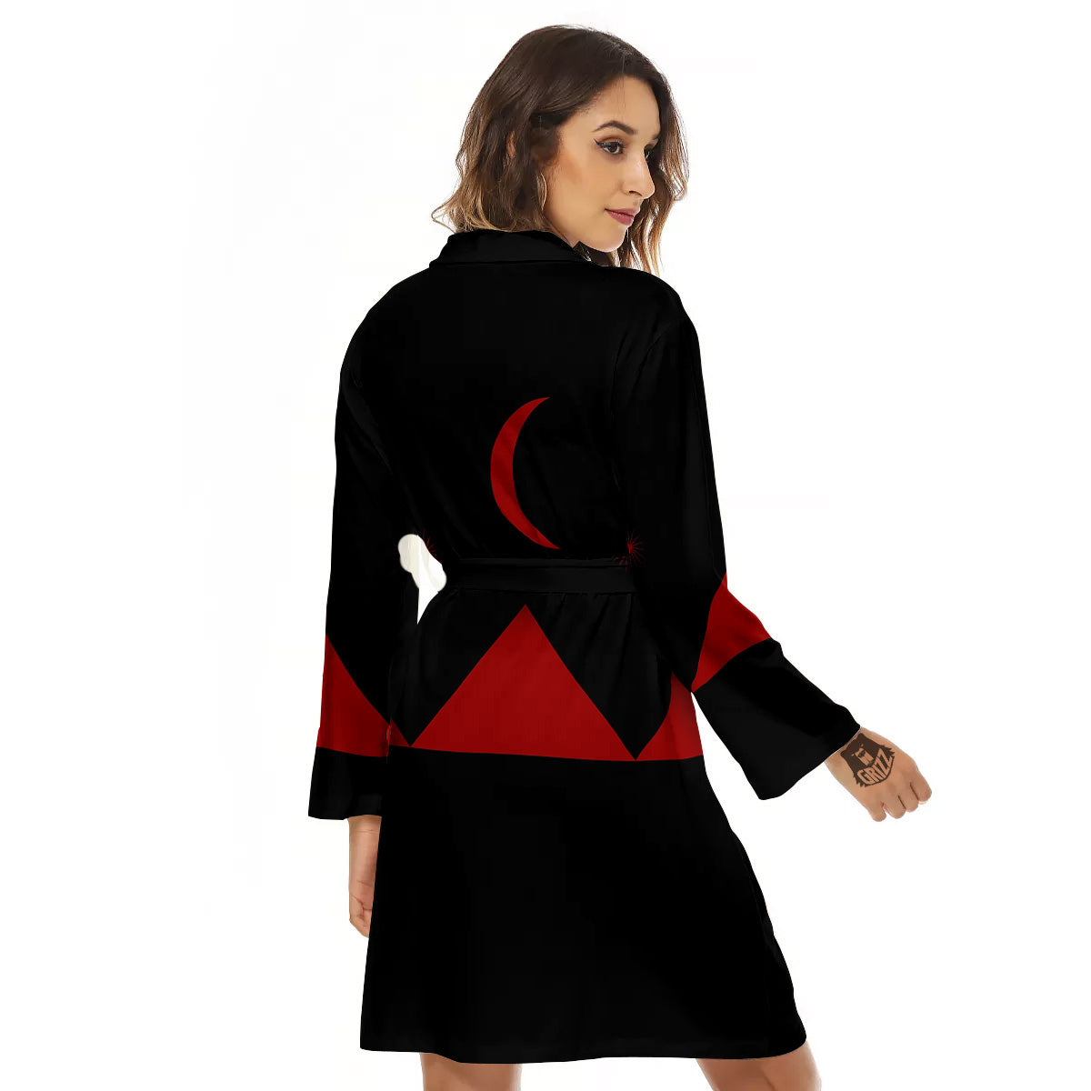 Pyramid Red Moon Print Women's Robe-grizzshop
